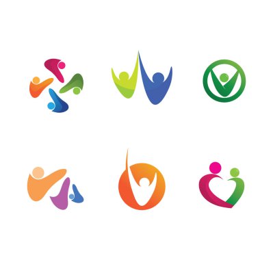 Soyut insanlar logo tasarımı. Eğlenceli insanlar, sağlıklı insanlar, spor, toplum insanları vektör illüstrasyonunu sembolize ediyor.