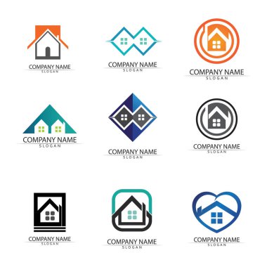 Bina ve ev logosu vektör çizimi, Emlak logosu şablonu, logo simgesi simgesi