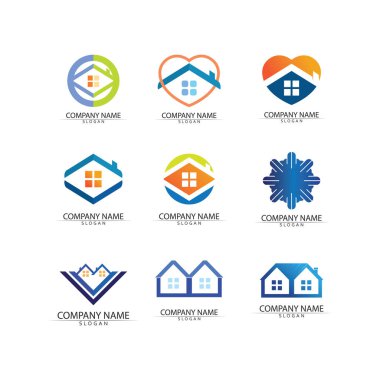 Bina ve ev logosu vektör çizimi, Emlak logosu şablonu, logo simgesi simgesi