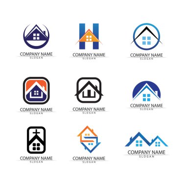 Bina ve ev logosu vektör çizimi, Emlak logosu şablonu, logo simgesi simgesi