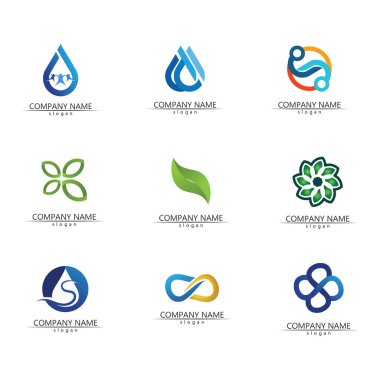 Dalga logosu izole edilmiş yuvarlak logo. Mavi renk logoti. Akan su görüntüsü. Deniz, okyanus, nehir yüzeyi.