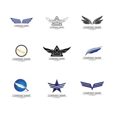 Kanatlar siyah simge vektörü ayarlandı. Modern minimalist tasarım.