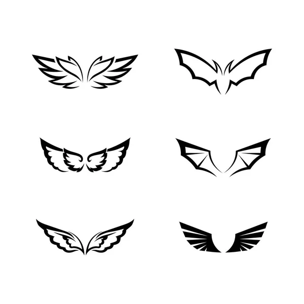 Vleugels Zwarte Pictogrammen Vector Set Modern Minimalistisch Design — Stockvector