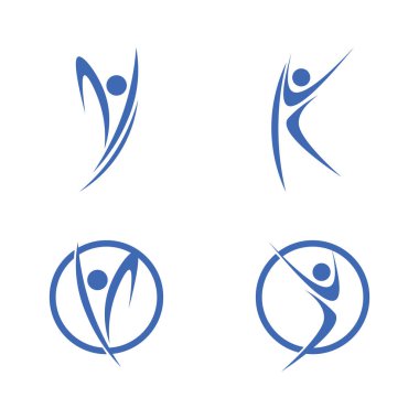 Soyut insanlar logo tasarımı. Eğlenceli insanlar, sağlıklı insanlar, spor, toplum insanları vektör illüstrasyonunu sembolize ediyor.