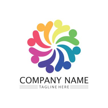 Soyut insanlar logo tasarımı. Eğlenceli insanlar, sağlıklı insanlar, spor, toplum insanları vektör illüstrasyonunu sembolize ediyor.