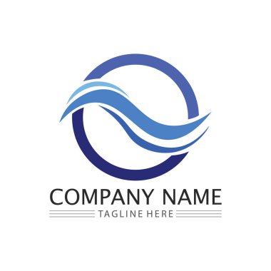 Dalga ve su izole edilmiş yuvarlak logo Mavi renkli logot akan su görüntüsü. Deniz, okyanus, nehir yüzeyi