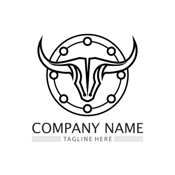Byk Róg Krowa Bawół Logo Symbol Szablon Ikony Aplikacji — Wektor stockowy