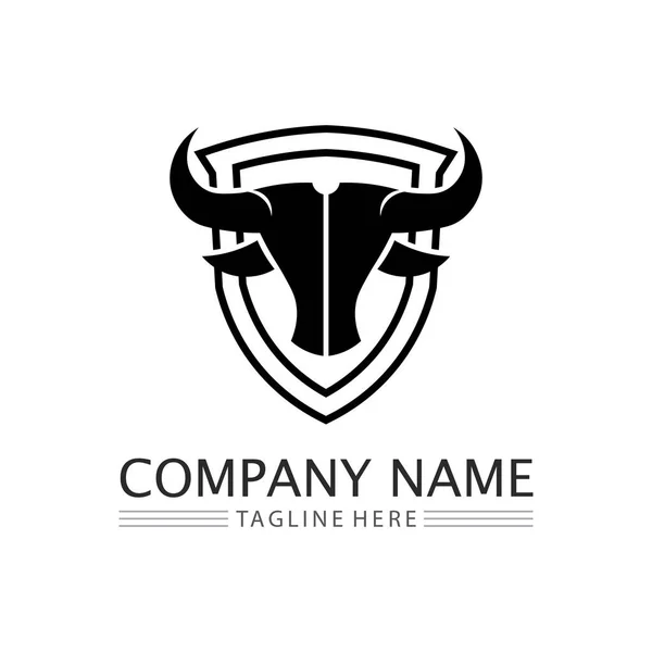 Stier Logo Horn Und Kuh Büffel Tier Symbole Vektor Vorlage — Stockvektor