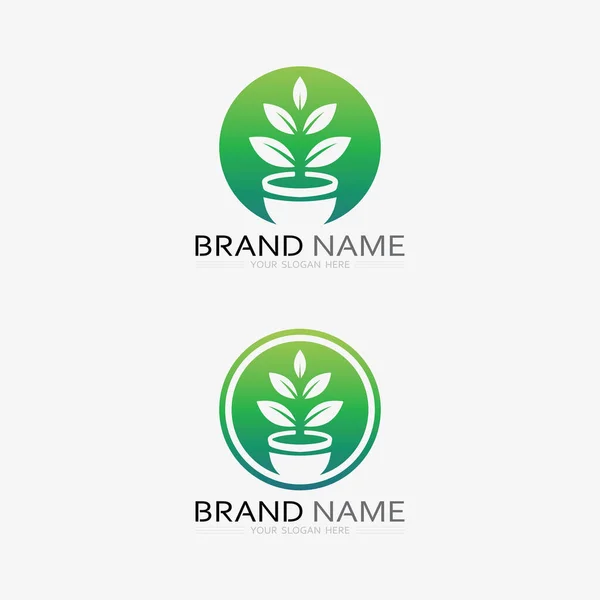 Логотип Садівництва Значком Лопати Деревом Шаблоном Логотипу Зеленого Листя — стоковий вектор