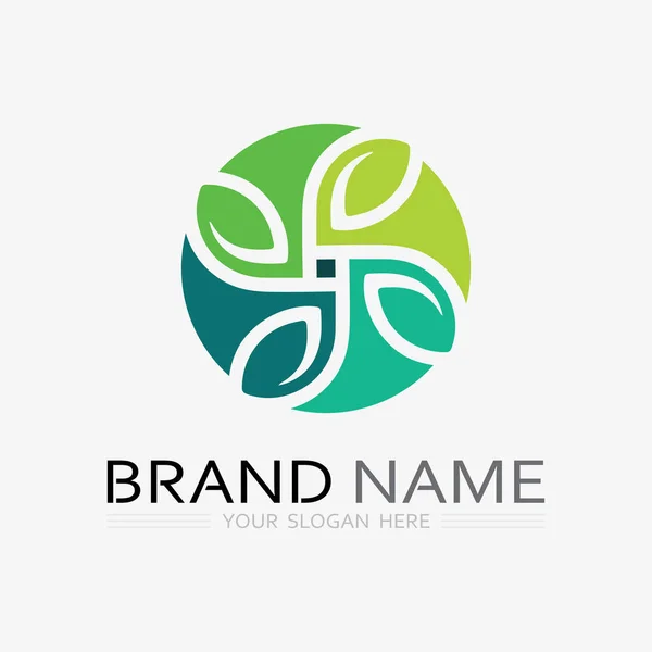 Gardening Logo Shovel Icon Tree Green Leaves Logo Template — Stock Vector