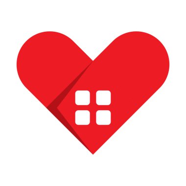 Tatlı ev logo - anahat ev ve kalp sembolü. Aşk ve aile, sosyal hizmet ve sadaka vektör simgesi.