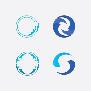 Dalga ve su izole edilmiş yuvarlak logo Mavi renk deniz, okyanus, nehir yüzeyi