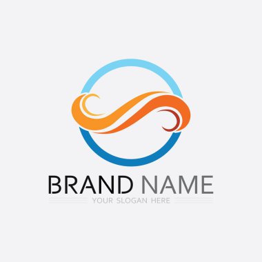 Dalga ve su izole edilmiş yuvarlak logo Mavi renk deniz, okyanus, nehir yüzeyi