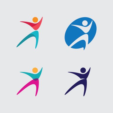 Soyut insanlar logo tasarımı. Eğlenceli insanlar, sağlıklı insanlar, spor, toplum insanları vektör illüstrasyonunu sembolize ediyor.