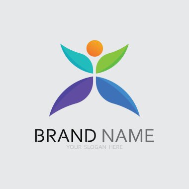 Soyut insanlar logo tasarımı. Eğlenceli insanlar, sağlıklı insanlar, spor, toplum insanları vektör illüstrasyonunu sembolize ediyor.