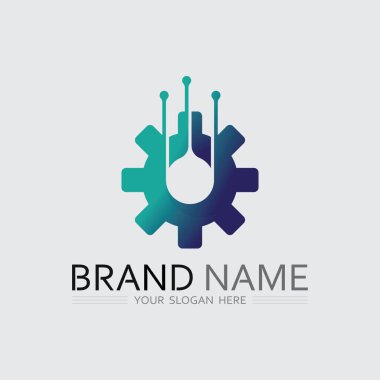 Teknik dişli logo vektör tasarım şablonu. Teknoloji Logosu Tasarım Vektörü, Amblem, Tasarım Konsepti, Yaratıcı Sembol, Simge Simgesi, Simge