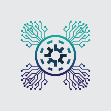 Teknik dişli logo vektör tasarım şablonu. Teknoloji Logosu Tasarım Vektörü, Amblem, Tasarım Konsepti, Yaratıcı Sembol, Simge Simgesi, Simge