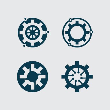 Teknik dişli logo vektör tasarım şablonu. Teknoloji Logosu Tasarım Vektörü, Amblem, Tasarım Konsepti, Yaratıcı Sembol, Simge Simgesi, Simge