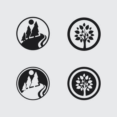 Ağaç logosu vektör illüstrasyon tasarımı. Ağaç logosundan bir ağaç şablonunun vektör silueti ve yaşam tasarımı illüstrasyonunun kök ağacı