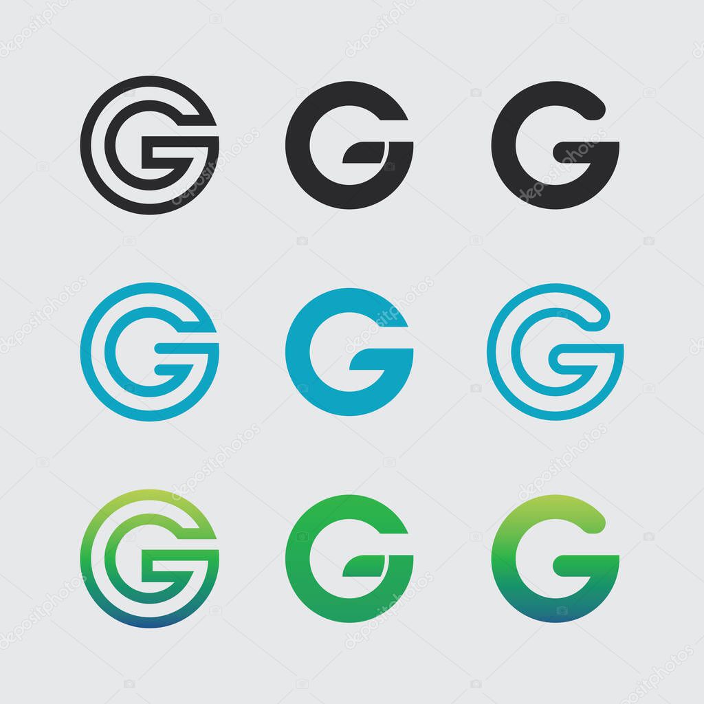 Font G Design with Corporate Letter Logo set