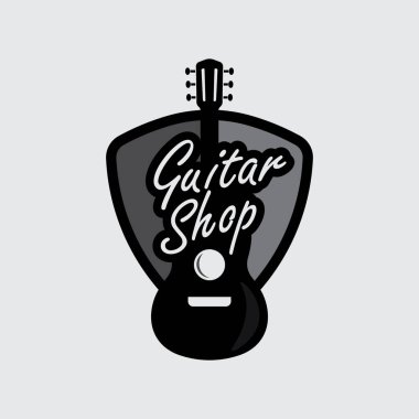 Grunge Gitar Dükkanı Logosu Müzik Günü veya Grup Markası Konsepti için Rock Style Elementleri