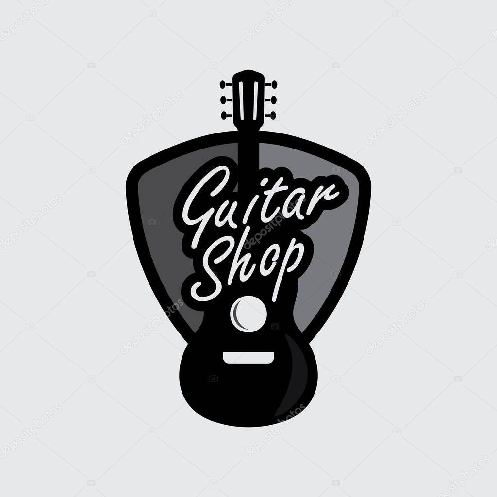 Grunge Guitar shop Logo with Rock Style Elements for Music Day or Band Branding Concept