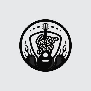 Rock Gitarı Silueti Logo Şablonu
