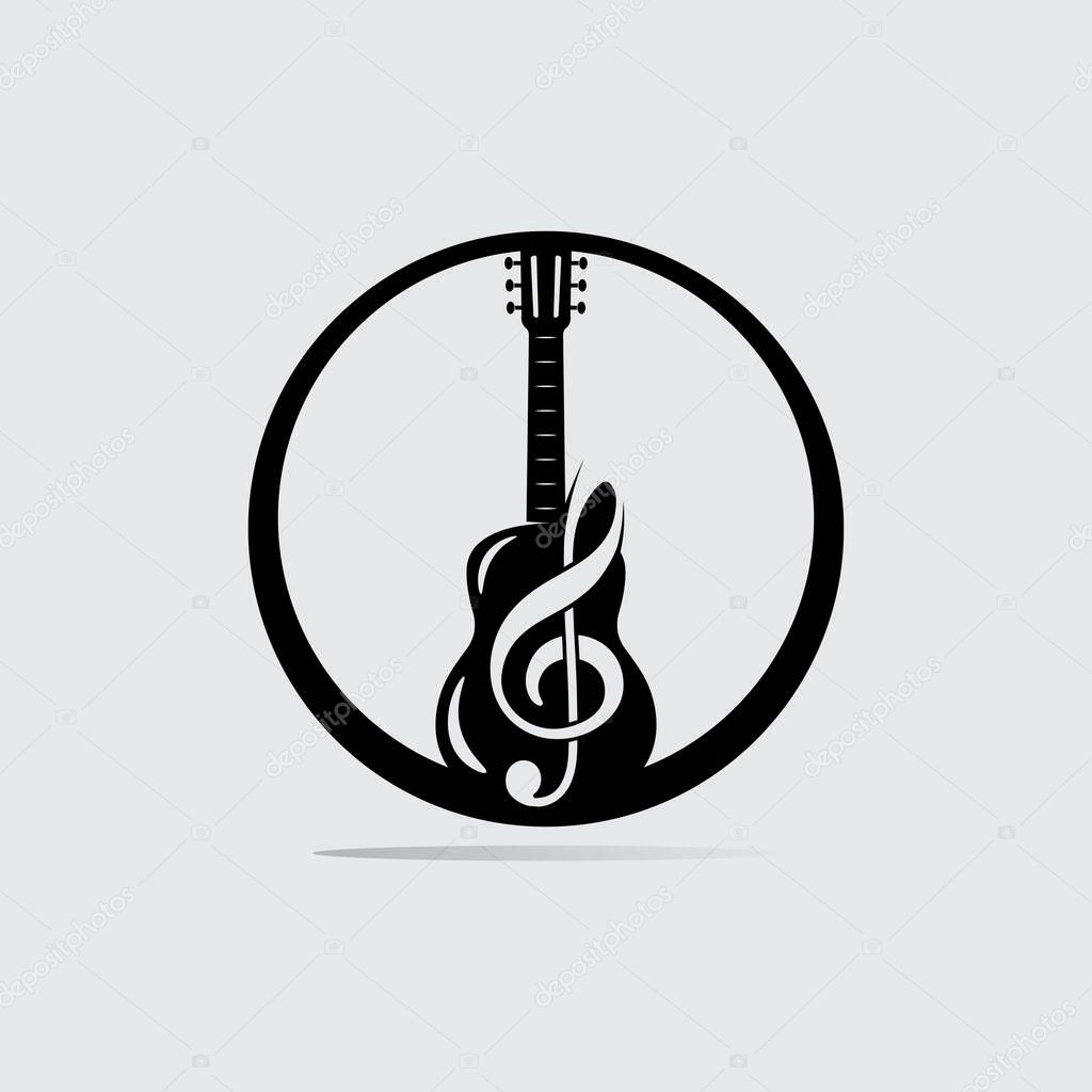 Simple Music Logo with Guitar Outlin