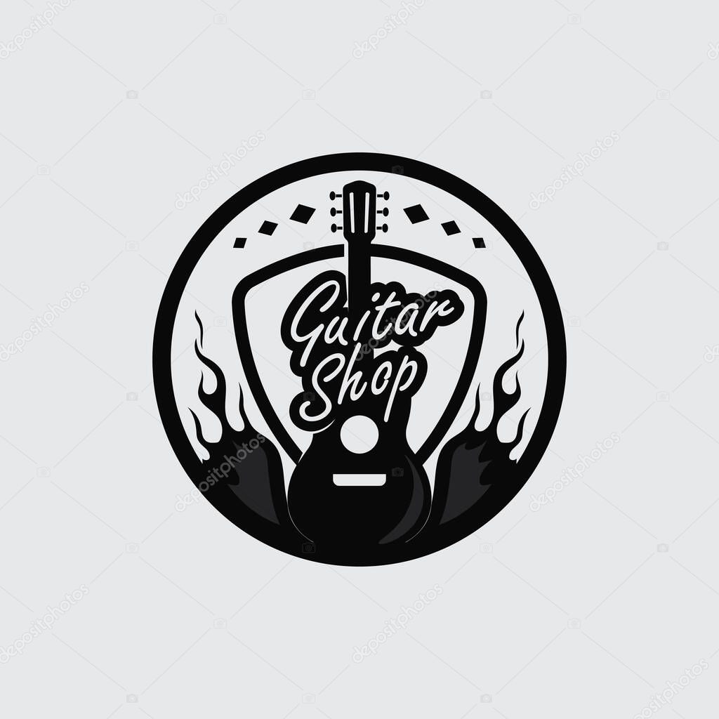 Rock Guitar Silhouette Logo Templat