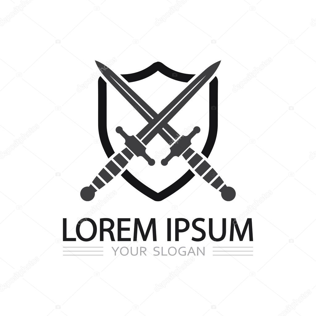 Fantasy Sword Logo Design for Gaming and Weapon Brands with shield