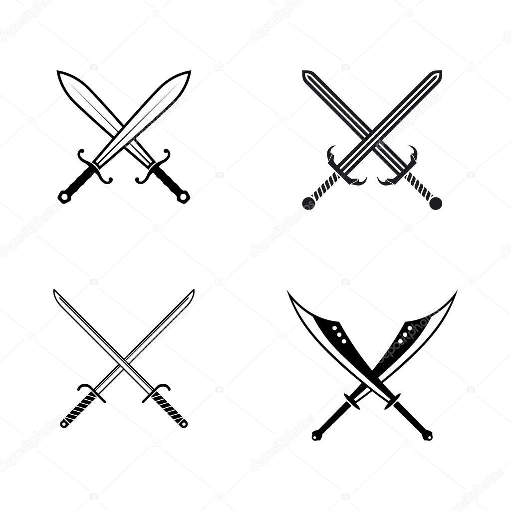 Battle dagger and Sword Logo in Vintage Vector Styl