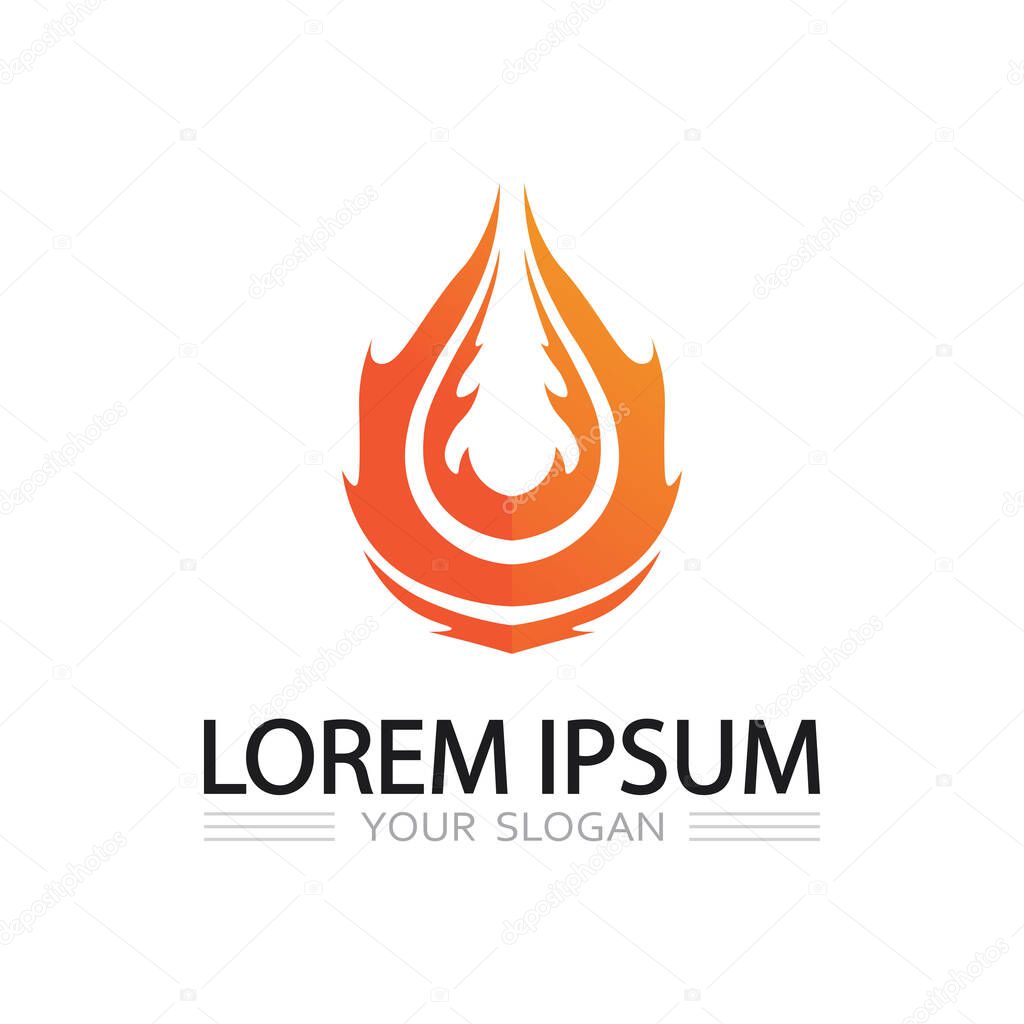 Minimalist hot flame icon vector logo with clean modern lines and bold color