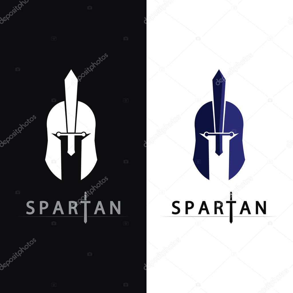 Spartan Warrior Logo Design with Bold Helmet and Ancient Sword Vector Style
