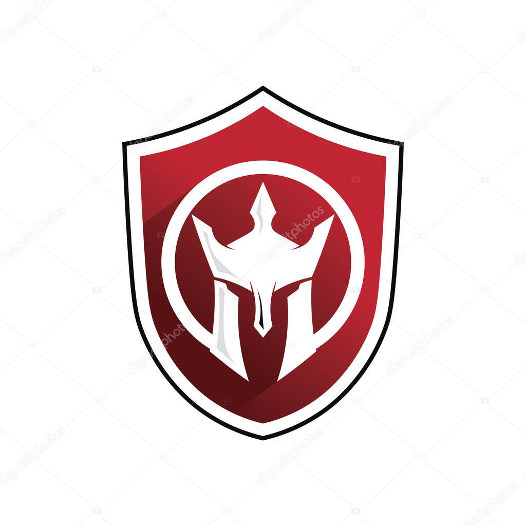 Ancient Roman Gladiator Vector Logo with Sword and Metal Helmet Emblem Design