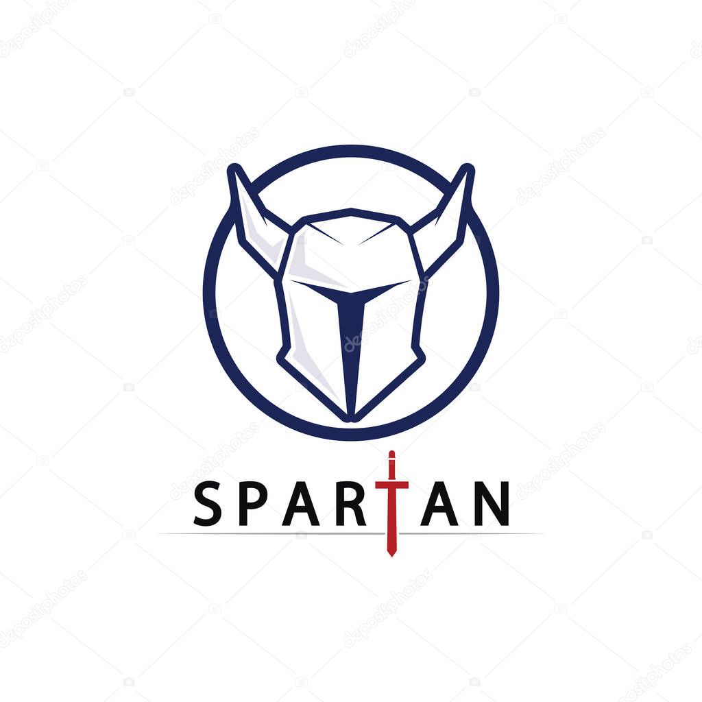 Spartan Face Logo Vector with Helmet and Shield Warrior Icon Concept