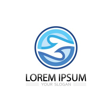 Modern şirket kimliği için soyut dalga hareketi ile dinamik su akışı logosu tasarımı