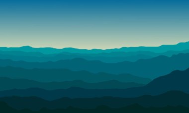 Şafak vakti dağ manzaralarının illüstrasyon tasarımı