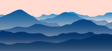 Şafak vakti sisli bir dağ manzarasının çizimi