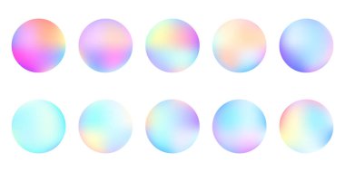 Renkli parlayan holografik küre şekil element tasarımları koleksiyonu