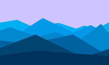 Sakin, mor bir gökyüzünün altındaki mavi dağın dijital çizimi