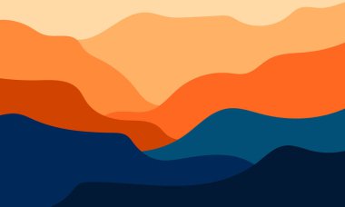 Sıcak turuncu ve serin mavi tonlu soyut dalgalı manzara