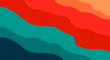 Düz kırmızı ve mavi renklere sahip asgari soyut dalga arkaplanı.