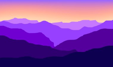 Renkli katmanlı dağ silueti, eğimli günbatımı gökyüzü, doğa arkaplanı ve parmak izleri için mükemmel..