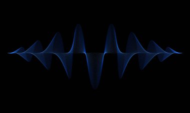 Siyah arkaplanda soyut parlayan mavi dalga formu, teknoloji ve ses tasarımı için ideal.