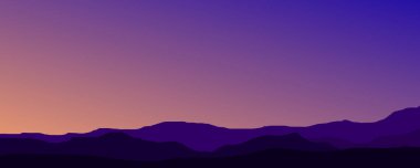 Renkli günbatımı gradyan gökyüzü altında manzaralı mor dağ silueti