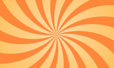 Poster, pankart, duvar kağıdı tasarımı için retro spiral ışın desenli soyut turuncu güneş patlaması vektörü.