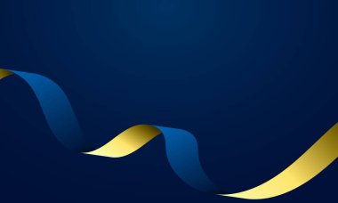 Zarif mavi ve altın kurdele dalga tasarımlı soyut vektör arkaplanı