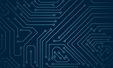 Bağlı elektronik devre çizgileri ile fütürist dijital arkaplan mavi ile modern teknoloji örüntüsü oluşturur
