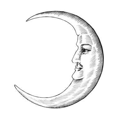 Beyaz sınır tasarım elementli yüz etiketli el çizimi hilal ay