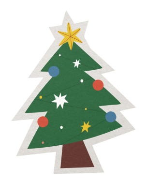 Noel ağacı çıkartması, şeffaf arkaplanda kağıt kesiği